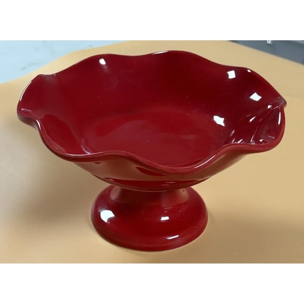 Tavola Bella Italy Red Pedestal Compote Bowl Fruit Serving Dish Home Decor